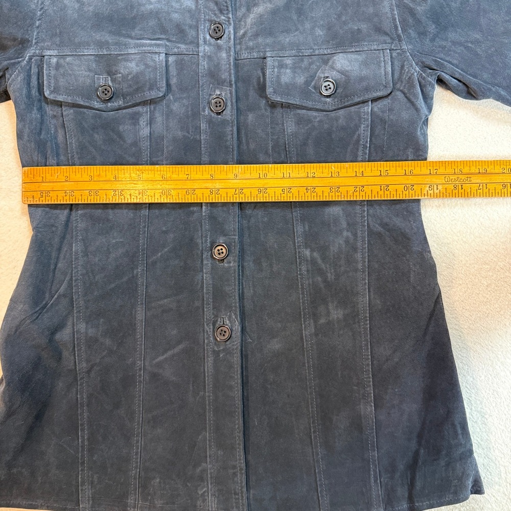 Jessi Lee Womens Small Navy Blue Genuine Leather Suede Button Up Shirt Jacket - Picture 8 of 8